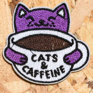 "Cats And Caffeine" Iron On Patch - Image 1